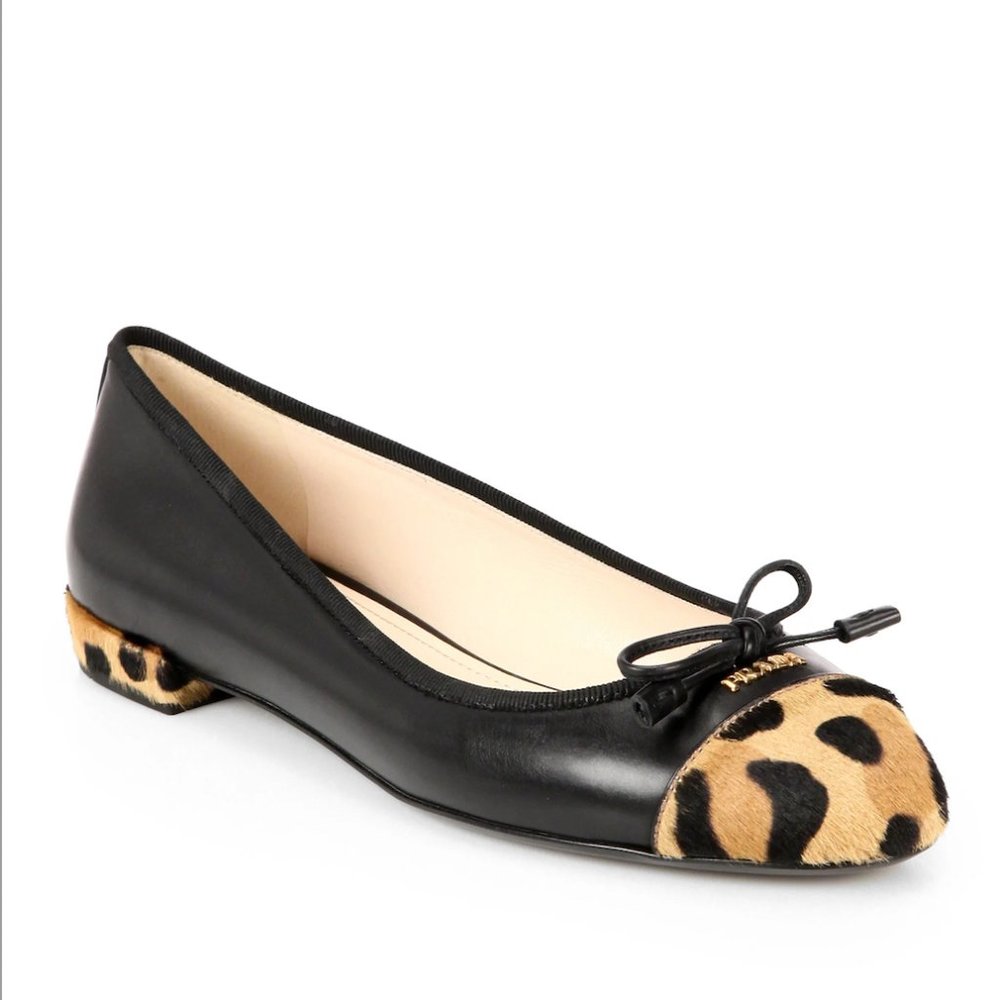 Prada Leopard Print Calf Hair - Leather Ballet Flat